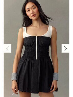 Daily Practice Anthropologie Sleeveless Smocked Mini Dress Black & White XXS